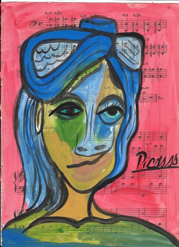 Mixed Media Pablo Picasso Drawing on Paper: Mixed Media Pablo Picasso (After Artist) Drawing on Paper Music Notes. Approx Size: 12 x 8 1/2 inches. Provenance: Private NY Collection. It is being sold as in the manner Style of artist. Good Condit