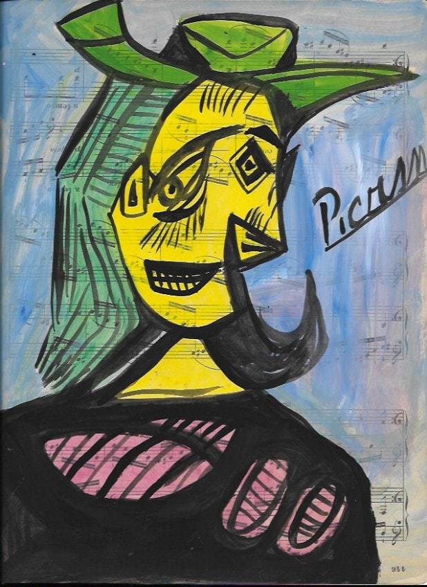 Mixed Media Pablo Picasso Drawing on Paper: Mixed Media Pablo Picasso Drawing on Paper (After Artist) . Approx Size: 12 x 8 1/2 inches. Provenance: Private NY Collection. It is being sold as in the manner Style of artist. Good Condition See Pho