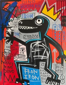 Large 1982 KIng Dino Basquiat Painting on Canvas