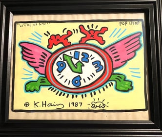 Keith Haring Painting on Vintage Unique Canvas SIGNED NYC POP SHOP