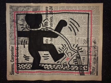 Keith Haring Newspaper - Untitled,1983 Keith Haring Newspaper Marker Art