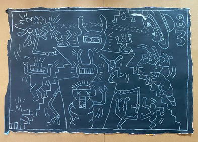 Keith Haring NYC Subway 1980’s Large Chalk drawing on Black paper