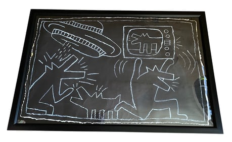 Keith Haring NYC Subway 1980’s Large Chalk drawing on Black paper