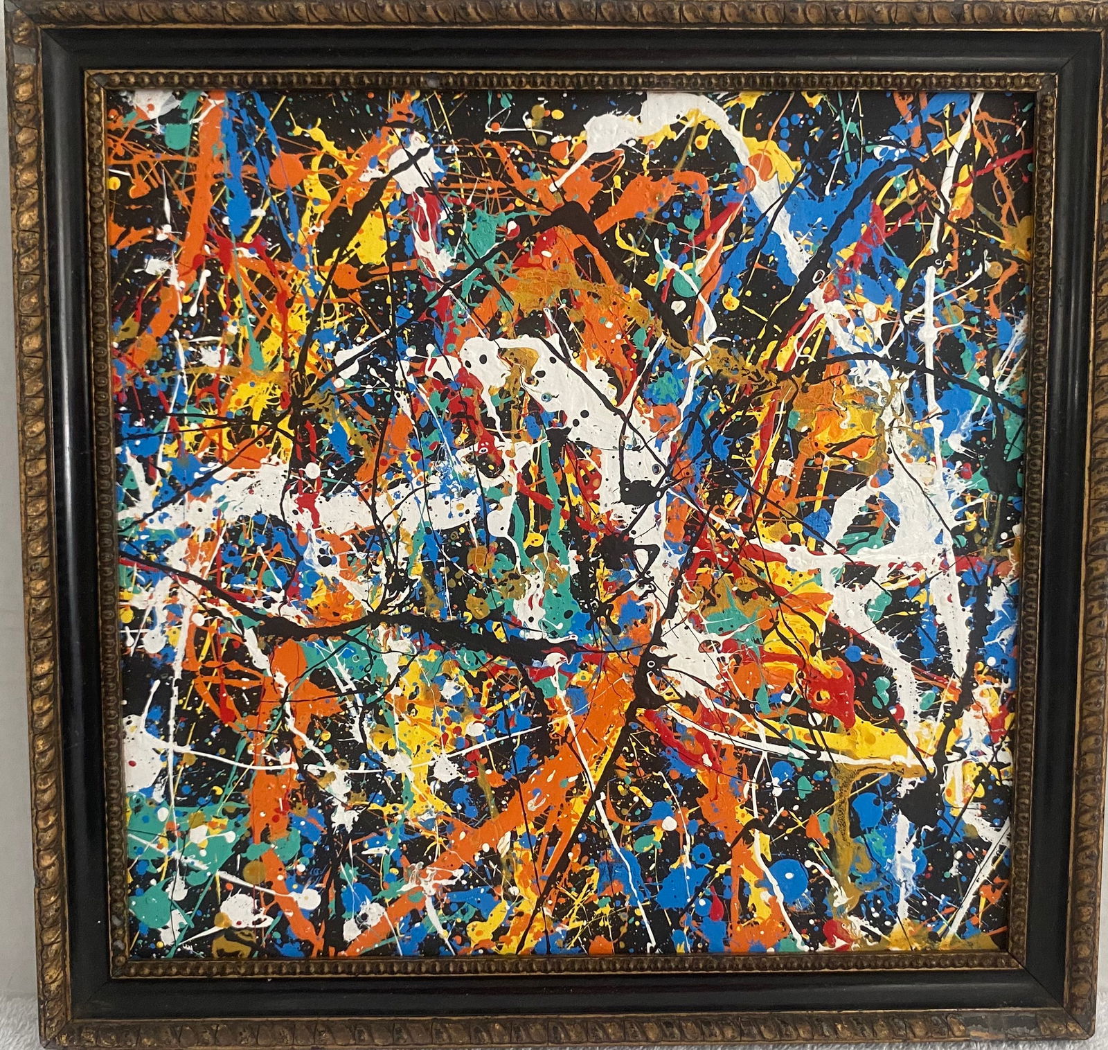 Jackson Pollock Abstract Painting on cardboard: Jackson Pollock Abstract Painting on cardboard.Painting size: 12 x 12 . Wood Frame size:14 x 14 inches The painting is from a Private NY Collector.Attribute to or manner of artist: Jackson Pollock was