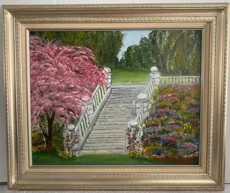 Original painting on Canvas Flowers Garden Stairway to paradise signed/ framed