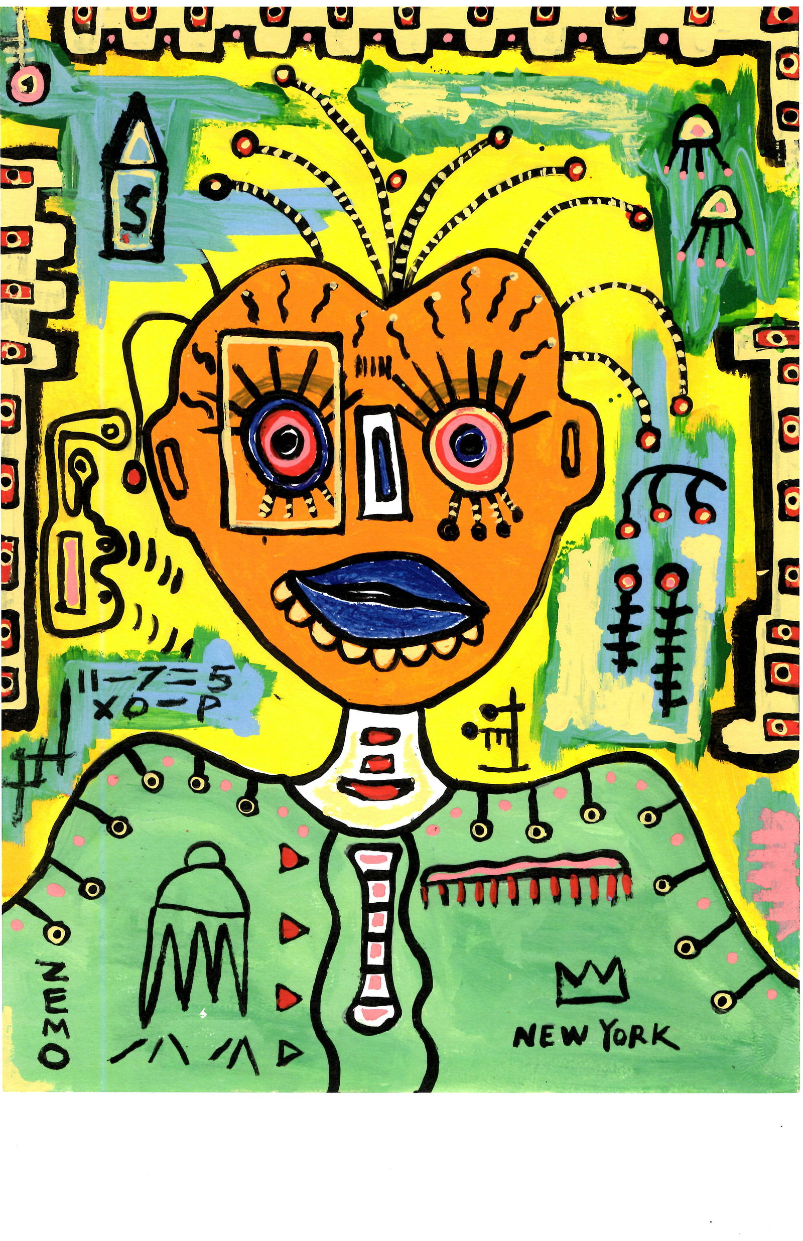 Basquiat style N.Y ink Print on Thick Paper: Basquiat style N.Y ink Print on Thick Paper.This is an ink Print on Thick Paper. Paper Size: 12 1/2 x 17 1/2 Inches. Extra Thick 300 gsm Fine art Paper. Embossed Stamp. Provenance: Private NY Collecto