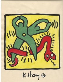 Keith Haring Mixed Media Drawing on Paper