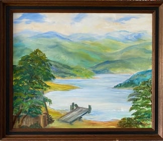 Vintage Mountain Landscape Painting on Canvas