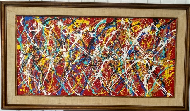 XXL Jackson Pollock Abstract Painting on Canvas: XXL Jackson Pollock Abstract Painting on Canvas.Wood frame Size: 56 x 42 inches. Painting size: 42 x 56 inches The painting is from a Private NY Collector.This painting does not carry established docu