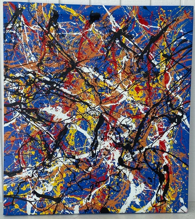 Jackson Pollock Abstract Painting on Canvas stamp on Verso: Jackson Pollock Abstract Painting on Canvas stamp on Verso. Painting size: 27 x 24 inches The painting is from a Private NY Collector.This painting does not carry established document provenance, nor
