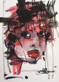 Watercolor Painting On Paper Lady Portrait Modern Art