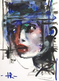 Watercolor Painting On Paper Lady Portrait Modern Art