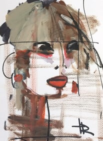 Watercolor Painting On Paper Lady Portrait Modern Art