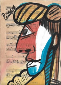 Mixed Media Pablo Picasso Drawing on Paper (After Artist)