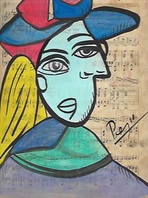 Mixed Media Pablo Picasso Drawing on Paper (After Artist)
