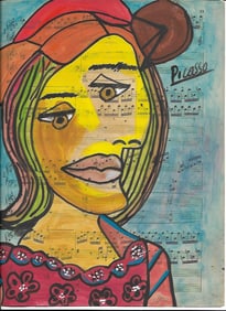 Mixed Media Pablo Picasso (After Artist) Drawing on Paper Music Notes