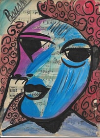 Mixed Media Pablo Picasso (After Artist) Drawing on Paper Music Notes
