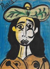 Mixed Media Pablo Picasso (After Artist) Drawing on Paper Music Notes