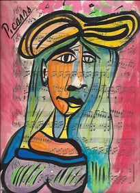 Mixed Media Pablo Picasso (After Artist) Drawing on Paper Music Notes