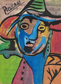 Mixed Media Pablo Picasso (After Artist) Drawing on Paper Music Notes