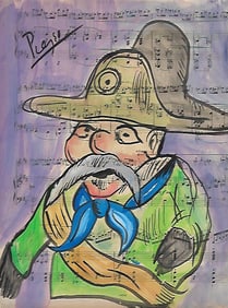 Mixed Media Pablo Picasso (After Artist) Drawing on Paper Music Notes