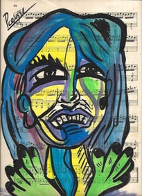 Mixed Media Pablo Picasso (After Artist) Drawing on Paper Music Notes