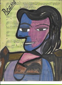Mixed Media Pablo Picasso (After Artist) Drawing on Paper Music Notes