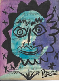 Mixed Media Pablo Picasso (After Artist) Drawing on Paper Music Notes