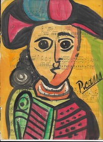 Mixed Media Pablo Picasso (After Artist) Drawing on Paper Music Notes