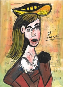 Mixed Media Pablo Picasso (After Artist) Drawing on Paper Music Notes