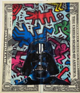 Andy Warhol Keith Haring inspired Drawing: Andy Warhol Keith Haring inspired Drawing on $1 Dollar Bill Pop Art .Real drawing on a dollar bill, 8x11 unframed.Sold as in the style and manner of the artist.see photo. See photo. We Pack and we do