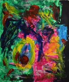 Vintage Abstract Canvas Painting Jorn, Modern Art 20th Century