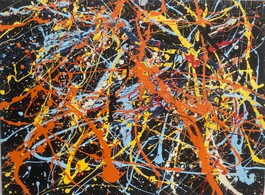 Jackson Pollock Abstract Painting on Canvas  Panel (After Artist)