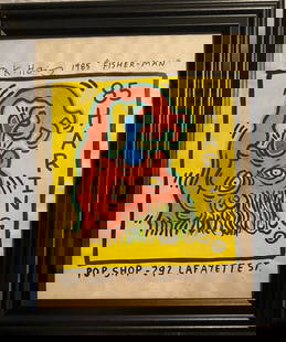 Keith Haring’s NYC “87-Pop Shop: Keith Haring’s “87-Pop Shop &rdquo;.. Approx Painting Size: 10 x 8, Approx New Frame Size: 10 x 12 inches.It is being sold after, attributed and in the style or manner of the artist.Keith Haring A