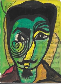 Mixed Media Pablo Picasso (After Artist) Drawing on Paper Music Notes