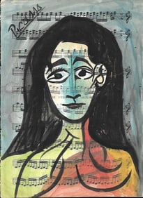 Mixed Media Pablo Picasso (After Artist) Drawing on Paper Music Notes