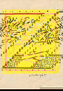 Keith Haring Drawing, Stamp on Verso: Keith Haring Drawing, Stamp on Verso, Pop Art on paper. Image Approximately Size:10 x 8 inches. . This painting does not carry established document provenance, nor is any record of auction history des