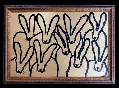 HUNT SLONEM GOLD BUNNYS FRAMED