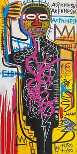 Rare Huge Vintage 1982 Fits Basquiat Painting. King Samo: Rare Huge Vintage 1982 Fits Basquiat Painting.King Samo - Jean Michel Basquiat Large Painting Fits Basquiat 1982 Title : “Samo-Hand &rdquo;Size : 36 by 18 inches Large Expressionism Painting on Stre