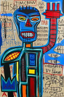 Rare Huge Vintage 1983 Fits Basquiat “Jim Crow?? Painting.King Samo: Rare Huge Vintage 1983 Fits Basquiat “Jim Crow” Painting.King Samo - Jean Michel Basquiat Large Painting Fits Basquiat 1983 Title : “Jim Crow-Hand-Empire ”Size : 36 by 24 inches. Large
