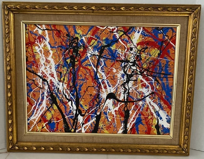 Jackson Pollock Abstract Painting on Canvas: Jackson Pollock Abstract Painting on Canvas. Painting size:16 x 12.Frame size: 16 x 20 x 2 . The painting is from a Private NY Collector.Paul Jackson Pollock was a central figure in Abstract Expressio