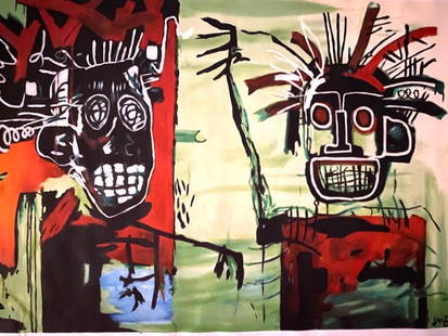 XL Jean Michel Basquiat Print on Canvas: XL Jean Michel Basquiat Print on Canvas Unframed. Approx Size:44 x 31 inches. Private New York Collector. All lots that do not carry established documented provenance nor any past record of auction hi