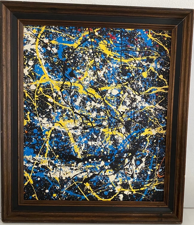 Jackson Pollock Painting on Canvas Framed: Jackson Pollock Painting on Canvas Framed Painting Size:24 x 20 Inches. Frame size: 28 x 24 Private NY Collector. We pack and ship if you do not have your own shipper. see Photo for description.