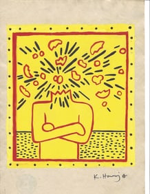 Keith Haring Drawing, Stamp on Verso