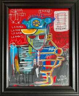 Jean Michel Basquiat Drawing "Empire"  Signed Basquiat 83: Jean Michel Basquiat Drawing "Empire" Signed Basquiat 83. Basquiat Painting on Paper SIGNED.Approx Painting Size: 10 x 8, Approx Frame Size: 10 x 12 inches.SEE PHOTOS as part of the description. Good