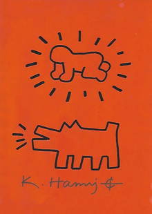 Keith Haring Drawing-Pop Art on paper: Keith Haring Drawing, Stamp on Verso, Pop Art on paper. Image Approximately Size:10 x 8 inches. . This painting does not carry established document provenance, nor is any record of auction history des