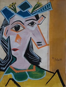 Pablo Picasso Signed Cubist Oil Painting on Canvas