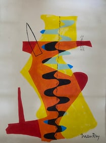 Abstract Painting on Canvas Signed Man Ray