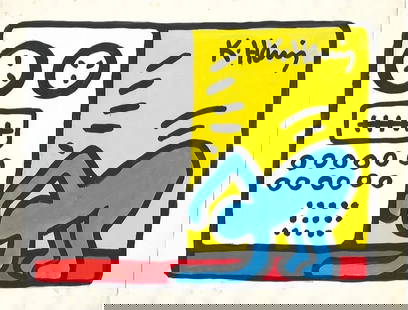 Keith Haring Drawing, Stamp on Verso, Pop Art on paper: Keith Haring Drawing, Stamp on Verso, Pop Art on paper. Image Approximately Size:10 x 8 inches. . This painting does not carry established document provenance, nor is any record of auction history des