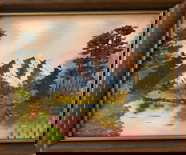 Landscaping Mountain Painting on Canvas: Landscaping Mountain Painting on Canvas wood Framed Hand paint Ready to hang. NY Private Collection. Approximate Artwork Size: 20 x 16 Inches. - Approximate Frame Size: 19 1/2 x 23 1/2 Inches. Conditi